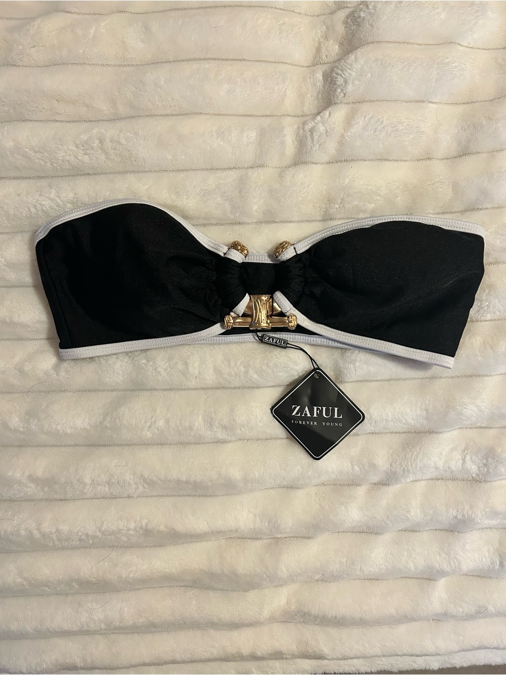 Zaful Black and White  Bandeau Bikini set with gold accents